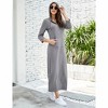 Coolmee Women Casual Maxi Dress Quarter-Zip Neck 3/4 Sleeve Slim Slit Pullover Hoodie Long Dress with Front Pocket - 4 of 4
