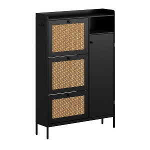 Whizmax Shoe Cabinet with 3 Flip Drawers, Rattan Free Standing Shoe Racks with Adjustable Shelves - 1 of 4