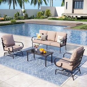 Captiva Designs 4pc Extra Large Metal Outdoor Patio Conversation Set with Rocking Pattern-back Chairs and Coffee Table - 1 of 4