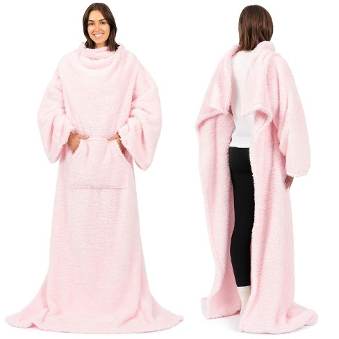Pavilia Fluffy Wearable Blanket With Sleeves For Women Men Adults Fuzzy Warm Plush Snuggle Pocket Sleeved Tv Throw Light Pink one Size Target