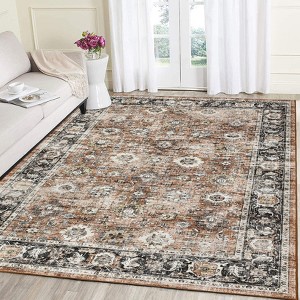 Area Rug, Home Decor Washable Vintage Distressed Floral Rug - Non-Slip Ultra-Thin (0.2in) Stain Resistant Carpet - 1 of 4