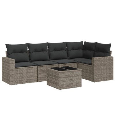 vidaXL 6 Piece Patio Sofa Set with Cushions - Gray With Table