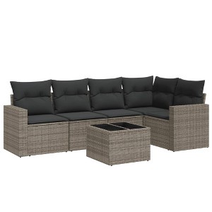 vidaXL 6 Piece Patio Sofa Set with Cushions - Gray With Table - 1 of 4