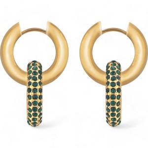 Anna-Kaci Women's Gold Tone Hoop Earrings with Emerald Green Crystal Encrusted Accent Ring- Green - 1 of 3