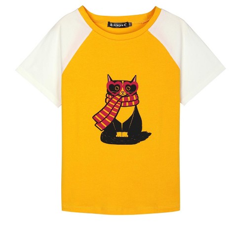 Allegra K Women's Raglan Sleeve Crew Neck Cat Graphic T-shirt - image 1 of 4