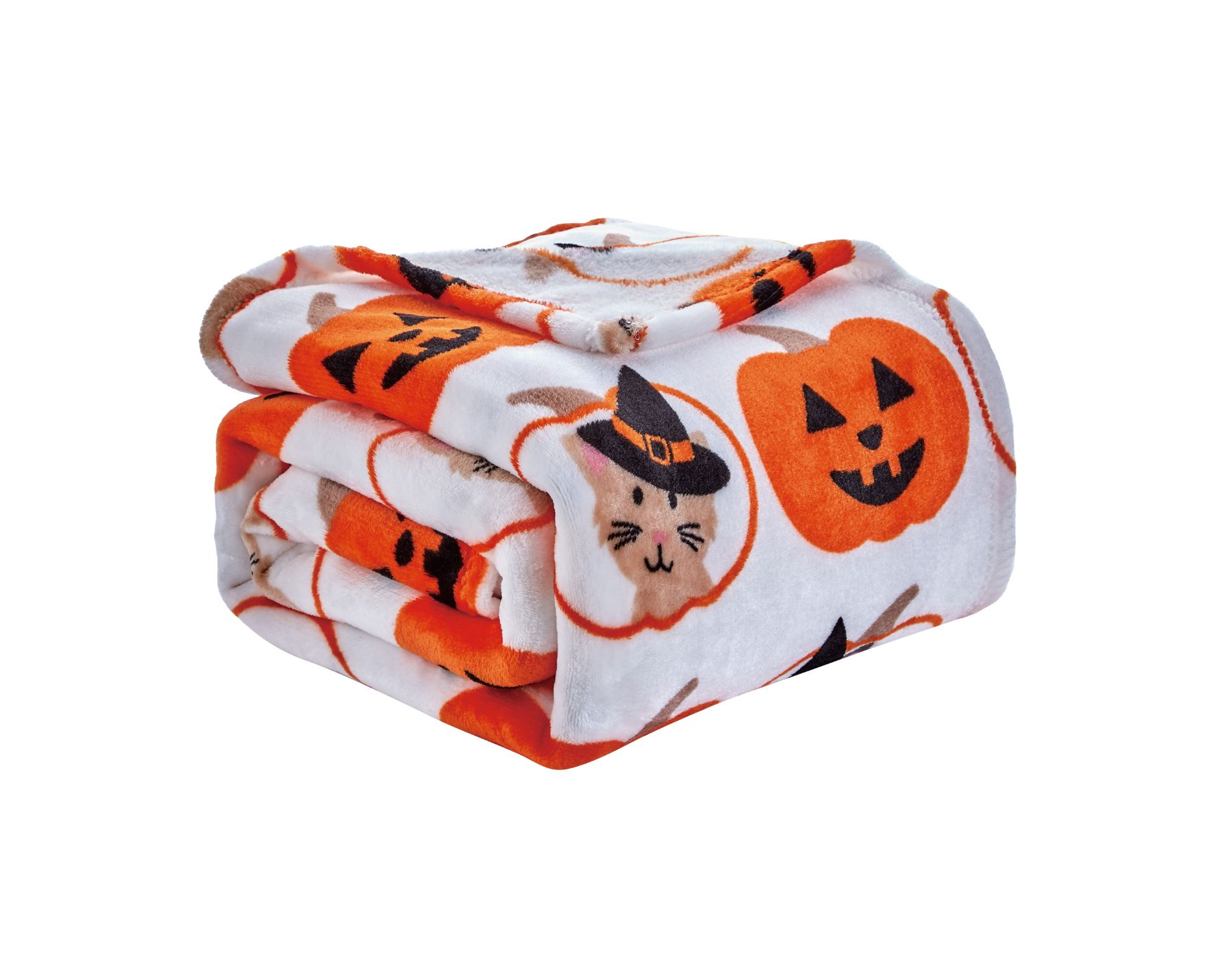 Plazatex Pumpkins & Cats plush Decorative Halloween Machine Washable Throw 50" X 60" Grey