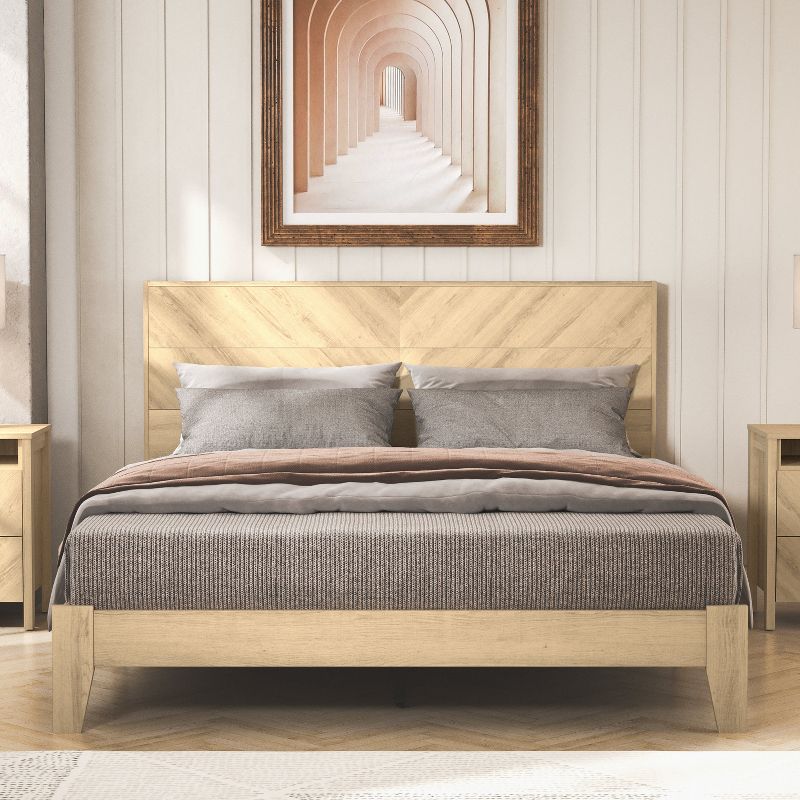 Galano Weiss Wood Frame Platform Bed With Headboard in Amber Walnut, Oslo Oak, Walnut, 1 of 18