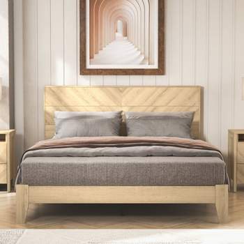 Galano Weiss Wood Frame Platform Bed With Headboard in Amber Walnut, Oslo Oak, Walnut