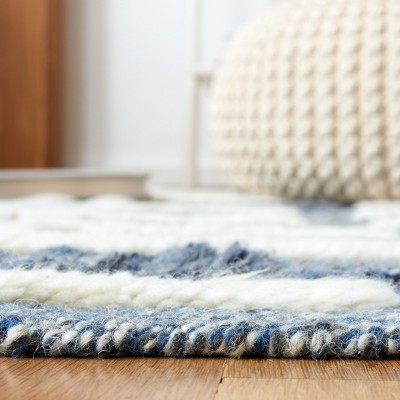 Blue and Ivory Hand-Knotted Wool Shag Rug, 8' x 10'