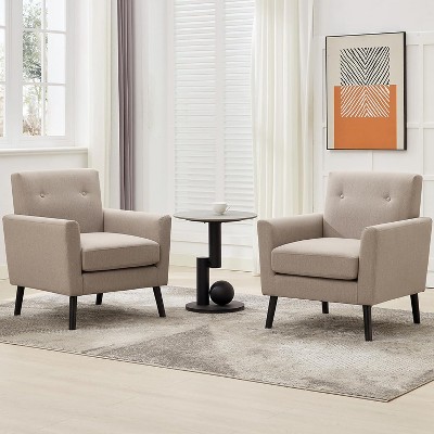 Mid-Century Modern Accent Chair – Linen Upholstery, 350LB Capacity & Hardwood Legs (Beige/Blue/Camel) for Living Room, Office, Bedroom, 1/2 PCS