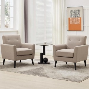 Mid-Century Modern Accent Chair – Linen Upholstery, 350LB Capacity & Hardwood Legs (Beige/Blue/Camel) for Living Room, Office, Bedroom, 1/2 PCS - 1 of 4