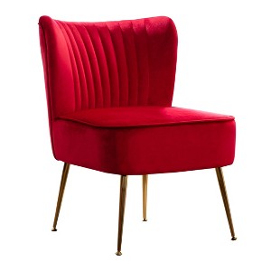 WestinTrends Phoebe Upholstered Tufted Velvet Accent Chair With Metal Leg - 1 of 4