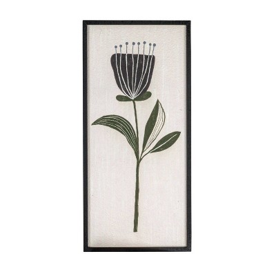 Black and Green Botanical Flower Prints on Canvas with Wood Frame, 30" Set of 2