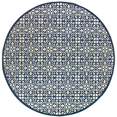 Oriental Weavers Marina 5927B Ivory/ Navy Indoor/Outdoor Area Rug - 7'10" Round