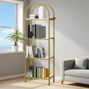 Arched Bookshelf, Freestanding Open Bookcase with Metal Frame, Industrial Corner Display Storage Shelf for Bedroom Living Room Office - 1 of 4