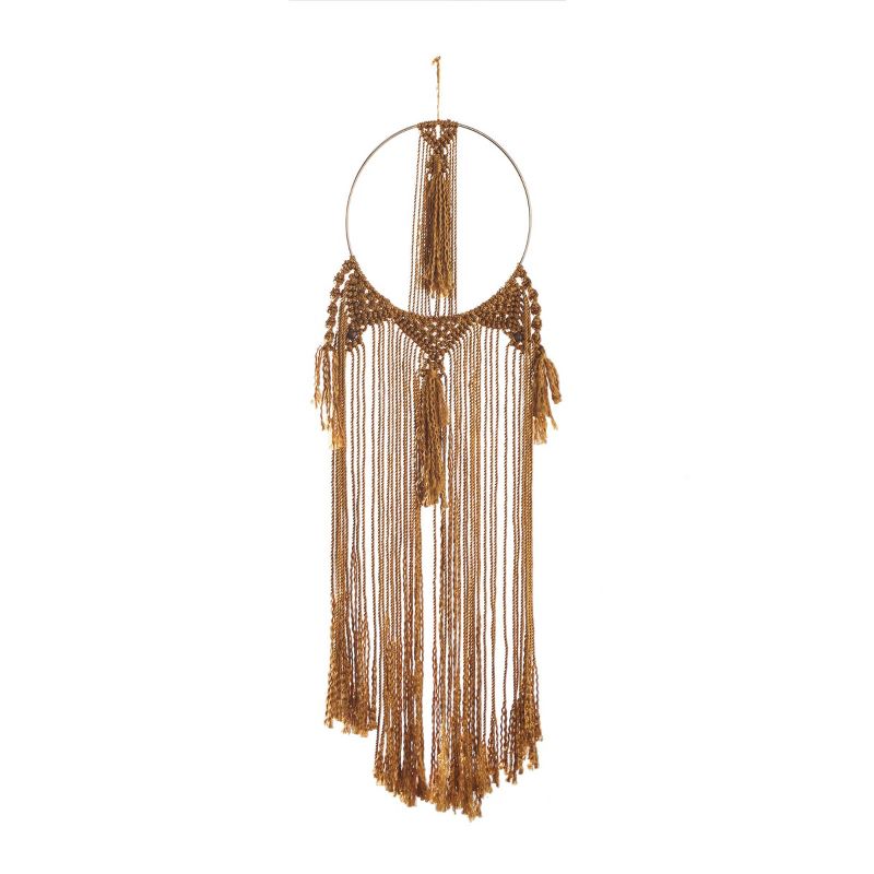 Fabric Macrame Intricately Weaved Wall Decor with Beaded Fringe Tassels Brown - Olivia &#38; May, 2 of 11