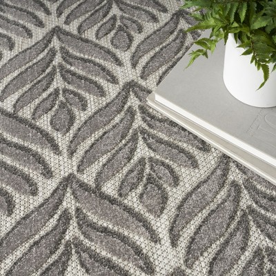 Charcoal Tropical Leaf 9' x 12' Easy-Care Synthetic Area Rug