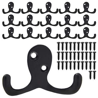 Stockroom Plus 16 Pack Wall Mounted Double Prong Coat Hooks, 2.76 x 1.8 in, Black