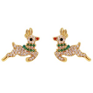 Christmas Reindeer Earrings Womens Flying Deer 14KT Gold Plated Stud CZ Ginger Lyne Collection - 1 of 4