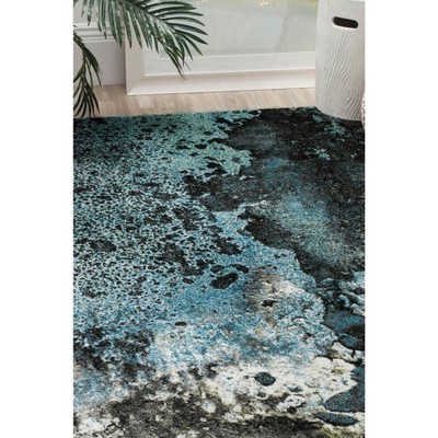 Glacier Blue and Multicolor Abstract Low Pile Area Rug