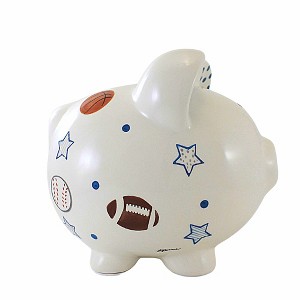 Child To Cherish 7.75 In Sports Paper Star Piggy Bank Soccer Hockey Baseball Footbal Decorative Banks - 1 of 3
