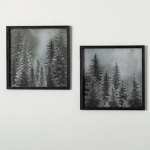 23.5" Sullivans Forest Scene Christmas Wall Decor Set of 2, Black-White, Indoor Christmas Decor - 1 of 4