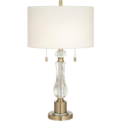 Vienna Full Spectrum Rolland Traditional Table Lamps 30 Tall Set of 2  Antique Brass Crystal Off White Drum Shade for Bedroom Living Room  Nightstand