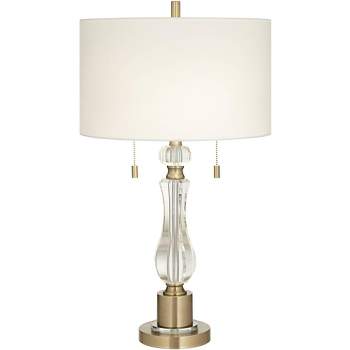 Vienna Full Spectrum Jordan 27 1/2" Tall Traditional Table Lamp Pull Chain Brass Finish Metal Crystal Single Off-White Shade Living Room Bedroom