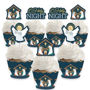 Big Dot of Happiness Holy Nativity - Cupcake Decoration - Manger Scene Religious Christmas Cupcake Wrappers and Treat Picks Kit - Set of 24 - 1 of 4