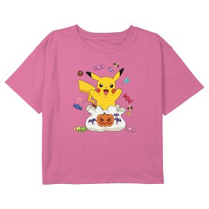 Girl's Pokemon Halloween Pikachu Candy Pumpkin Bag Crop T-Shirt - 1 of 3