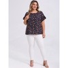 Women's Plus Size Floral-Print Crew Neck Double Layer Ruffle Short Sleeve Casual Blouses - GRACE & GRANDEUR - 2 of 4