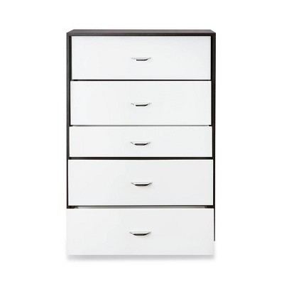 Eloy Industrial Vertical Storage Chest with Soft Close Drawers, White & Espresso