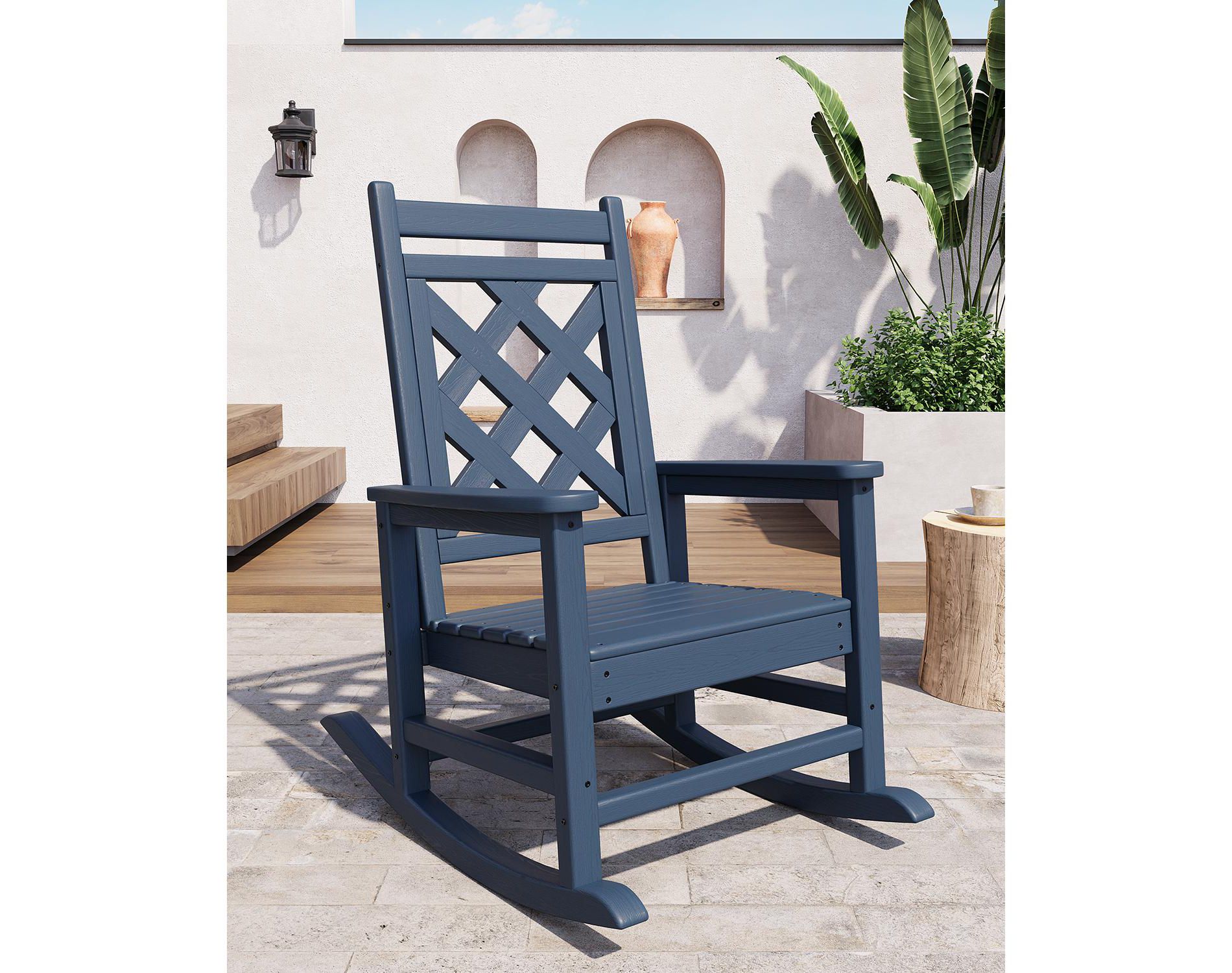 Oversized Rocking Chair Outdoor，HDPE Adirondack Rocking Chair with Wood Texture - 380Lbs & Weather Resistant for Deck, Patio, Pool, Backyard, 1pcs