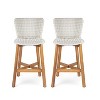 Outdoor Bar Stool, Teak Finished Wood with Light Brown Wicker, Set of 2 - 2 of 4