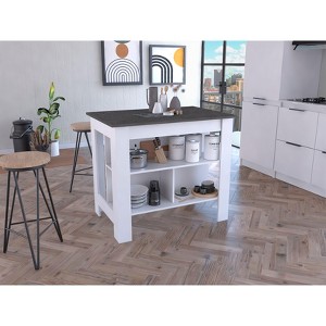 Okak Minimalism Kitchen Island with Storage, Kitchen Island Table with 3 Large Shelves Under Table, Countertop Organizer for Kitchen - 1 of 4
