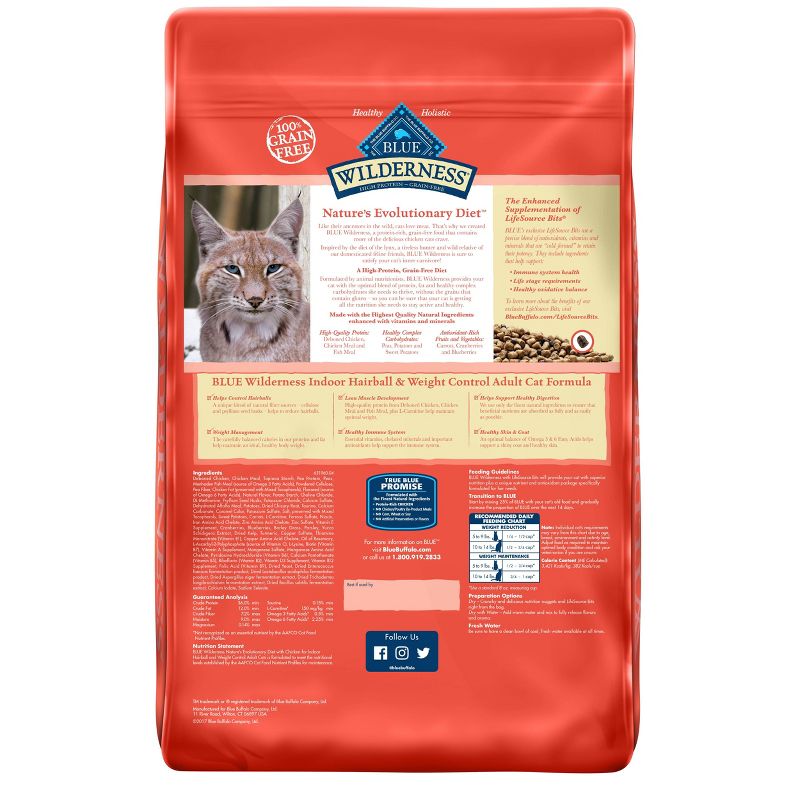 Blue Buffalo Wilderness Grain Free Indoor Hairball & Weight Control with Chicken Adult Premium Dry Cat Food, 3 of 7