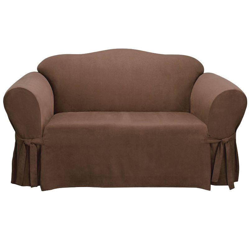Soft Suede Loveseat Slipcover Chocolate - Sure Fit, 2 of 6