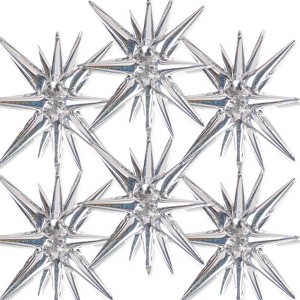 PartyWoo Foil Balloons Silver Star Iridescent Starburst Point 22 Inch 6 pcs - 1 of 4