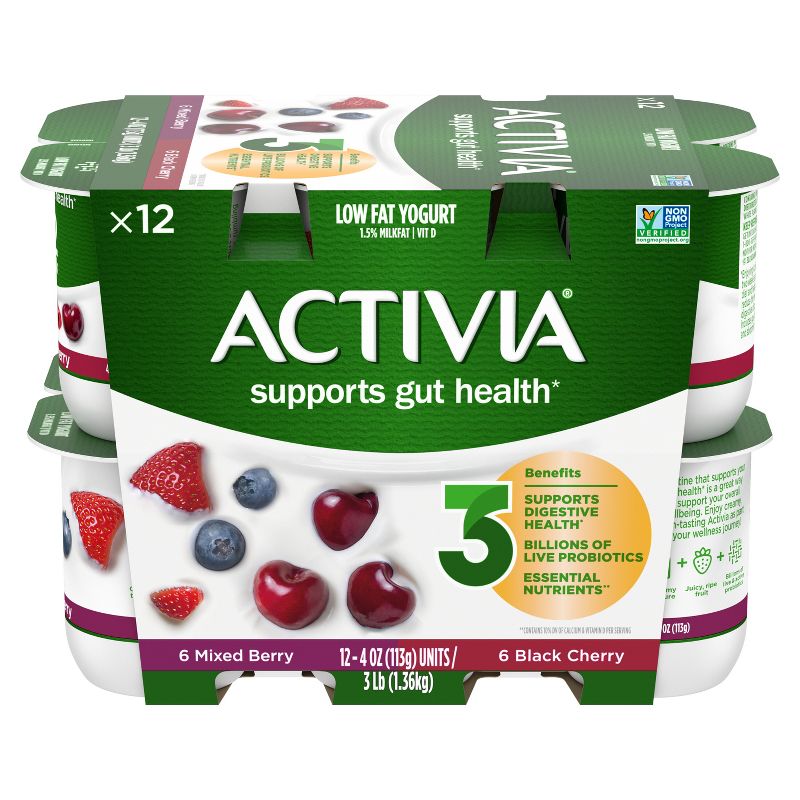 Activia Probiotic Black Cherry &#38; Mixed Berry Yogurt Variety Pack - 12ct/4oz Cups, 3 of 10