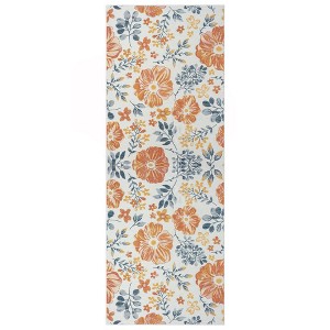 HomeRoots 2' X 8' Ivory Orange and Blue Floral Stain Resistant Indoor Outdoor Runner Rug - 1 of 4
