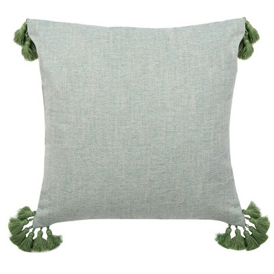 Hunter Green Cotton Blend Square Pillow with Tassels