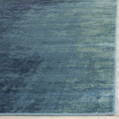 Vintage Blue Rectangular Easy Care Viscose Area Rug