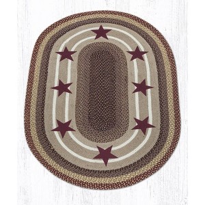 Earth Rugs Oval Patch Tread Rug 4'x6' with Burgundy Stars – Braided Jute Country Decor - 1 of 3