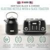 Haden Heritage 4 Slice Wide Slot Stainless Steel Toaster Bundled with 1.7 Liter Stainless Steel Electric Water Kettle, Black & Chrome - 2 of 4