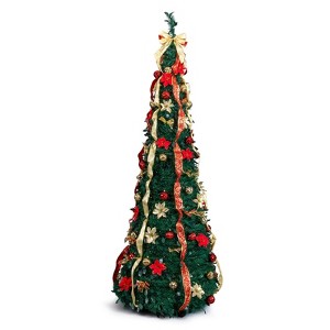 NAYSAYE 7FT Pre-Lit Christmas Tree Fully Decorated Artificial Xmas Tree for Living Room Home Office, Green, 25.6"*25.6"*84" - 1 of 4