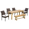 Outsunny Outdoor Dining Set for 6, Patio Dining Furniture Set with PE Wicker Chairs, Armrests, Wood Loveseat Bench & Dinner Table, Cushions, White - 4 of 4