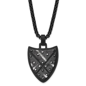 Black Bow Jewelry Black Plated Stainless Steel Antiqued & Brushed Shield Necklace, 24 In - 1 of 3