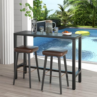 48" Black Metal Outdoor Bar Table with Footrest