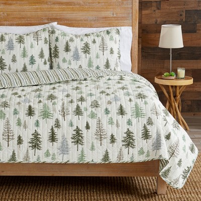 Image of Great Bay Home Rustic Lodge Trees Reversible Quilt Set With Sham (Twin, Truckee)
