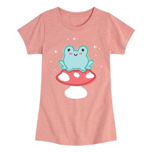 Girls' - Instant Message - Frog On Mushroom Fitted Short Sleeve Graphic T-Shirt - 1 of 4